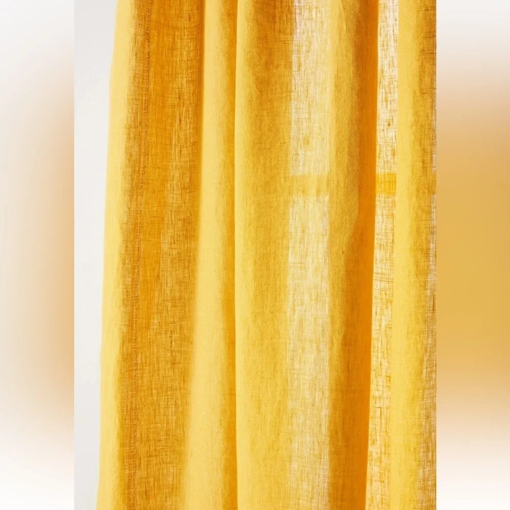 Anthropologie Stitched Linen Curtain Set of 2 NEW